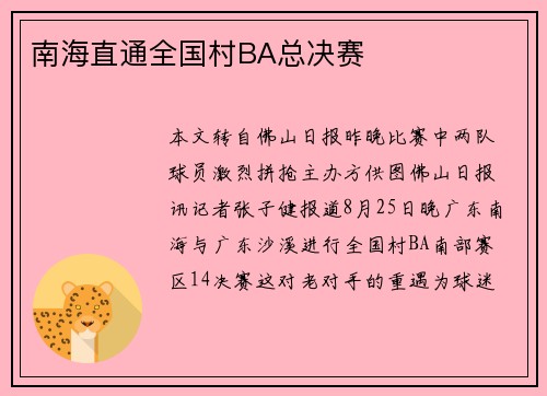 南海直通全国村BA总决赛